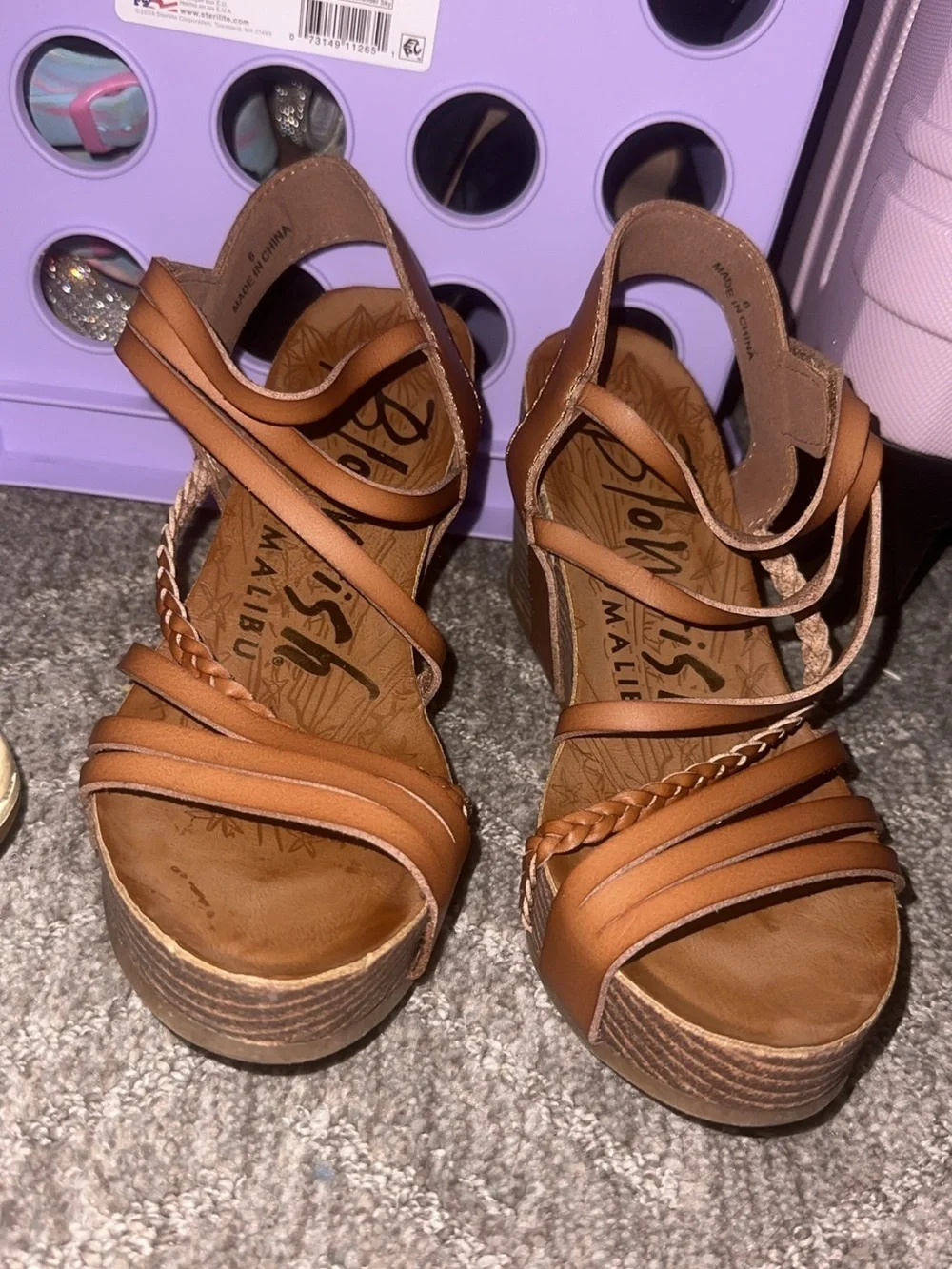 Blowfish Tan Strappy Platform Wedge Sandals